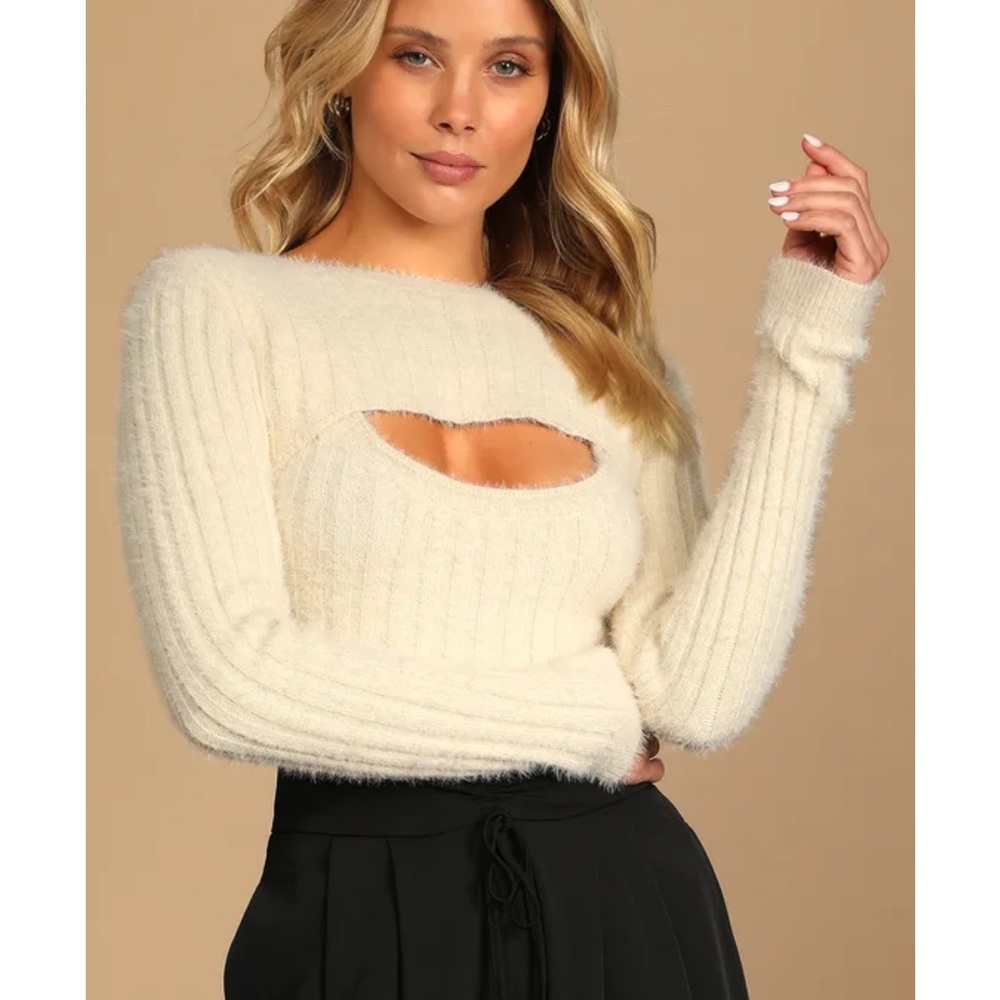 "Meet Your Match" Cream Eyelash Knit Two-Piece Sweater Top